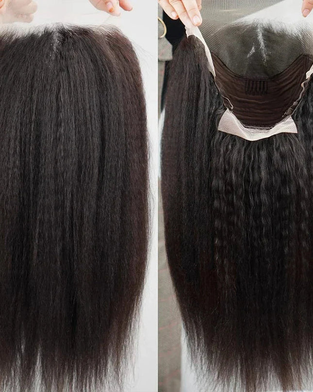 13x6 Kinky Straight Full Lace Front Wig Human Hair Yaki Straight Lace Frontal Wig Brazilian Guleless Wig Pre Plucked For Women