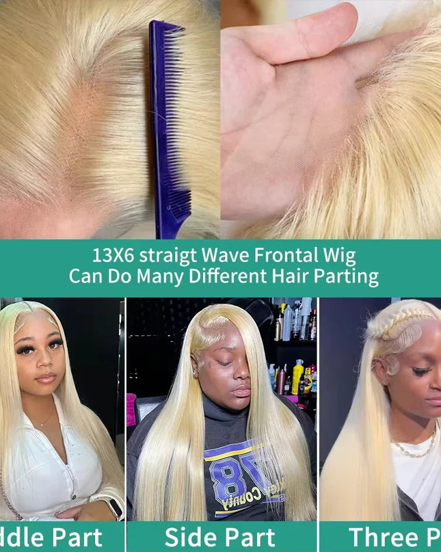 13x4 13x6 HD Transparent Full Frontal Lace 613 Blonde Colored Straight Human Hair Wigs Lace Front Wigs For Women 34 Inches Caethelstore.com