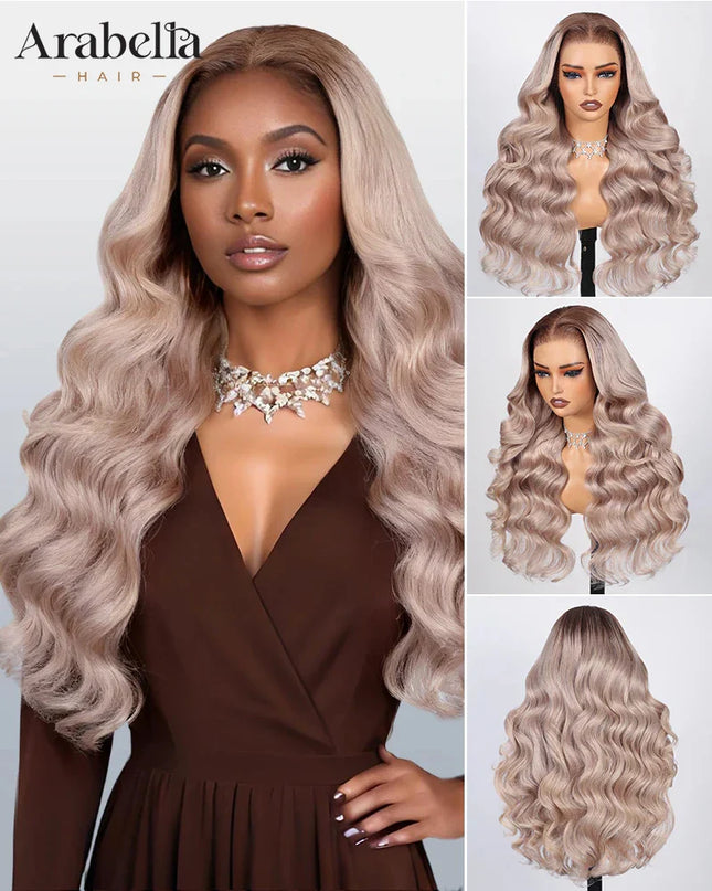 Arabella Hair 13x6 Three Go Ash Blonde Ombre Glueless Wig Loose Body Wave 100% Human Hair Wig Silky Straight Lace Wig Blonde