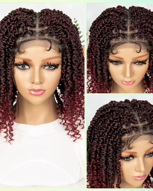 14Inch Full Lace Braided Wigs Synthetic Lace Frontal Twisted Braids Wigs with Baby Hair Knotless Box Braids Wig for Black Women Caethelstore.com