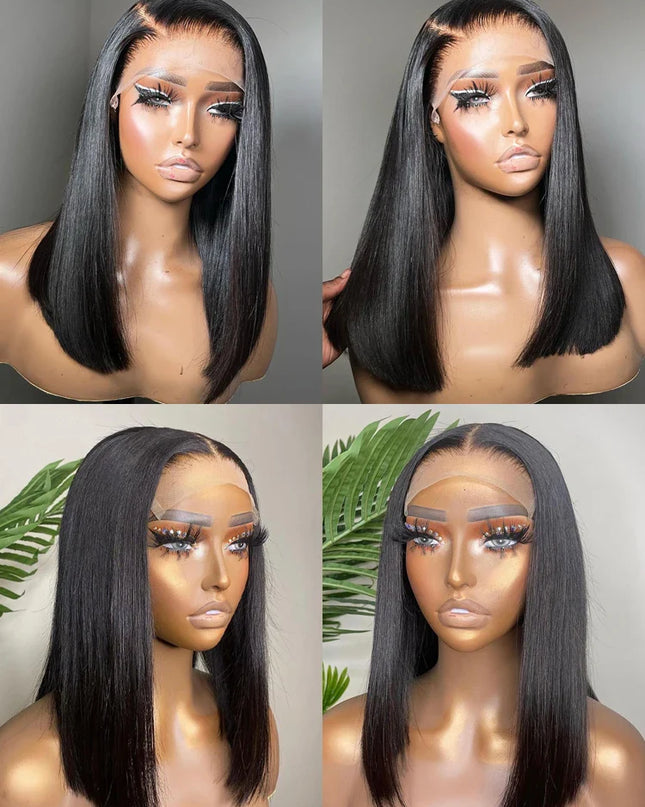 13x4 Lace Front Human Hair Wig Transparent Lace Frontal Wigs For Black Women Short Bob Wig Multiple Remy Straight Natural Wig