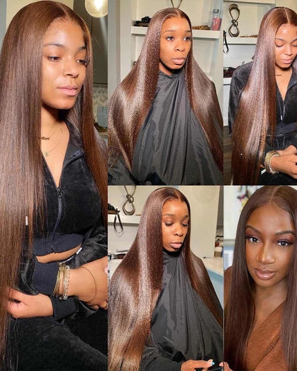 Chocolate Brown Bone Straight Human Hair Bundles with 4x4 Lace Closure Frontal Remy Brazilian Hair Weave Bundles with Closure HOL stores