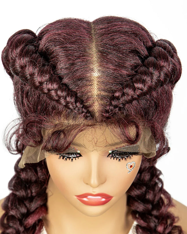 1B/30 Dark Brown Synthetic Lace Frontal Dutch Box Braided Wigs for Black Women Fishtail Braids Wigs with Baby Hair Cornrow Wigs Caethelstore.com