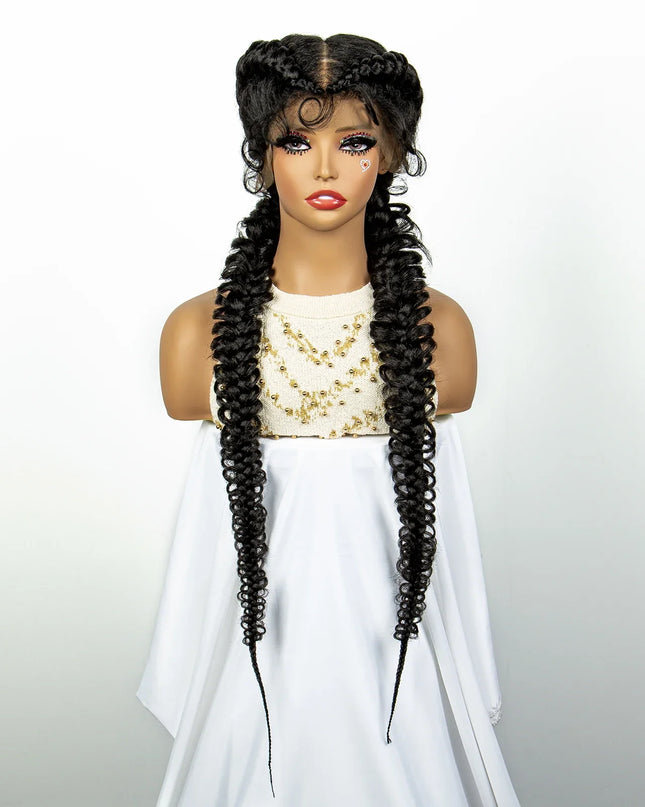 1B/30 Dark Brown Synthetic Lace Frontal Dutch Box Braided Wigs for Black Women Fishtail Braids Wigs with Baby Hair Cornrow Wigs Caethelstore.com