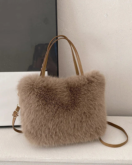 Faux Fur Tote Bag Women's | Bucket Plush Luxury Design Ladies Handbags & Soft Winter Crossbody Shoulder Bags (Bolsa Feminina)