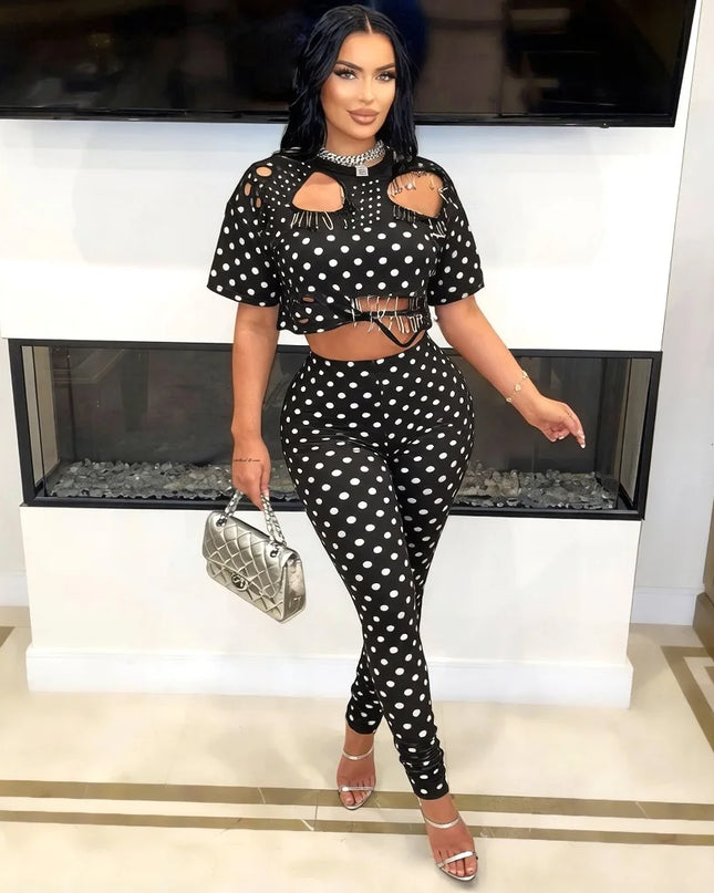 Polka Dot Two-Piece Pants Set