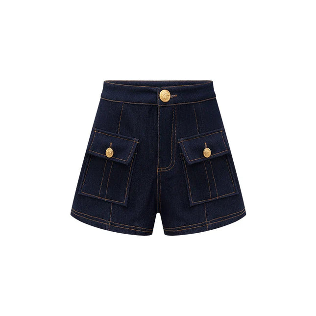 High Waist Ladies First Design Denim Shorts Spring New Style Slimming Outer Pocket Button Casual Pants for Women Urban Fashion Icon