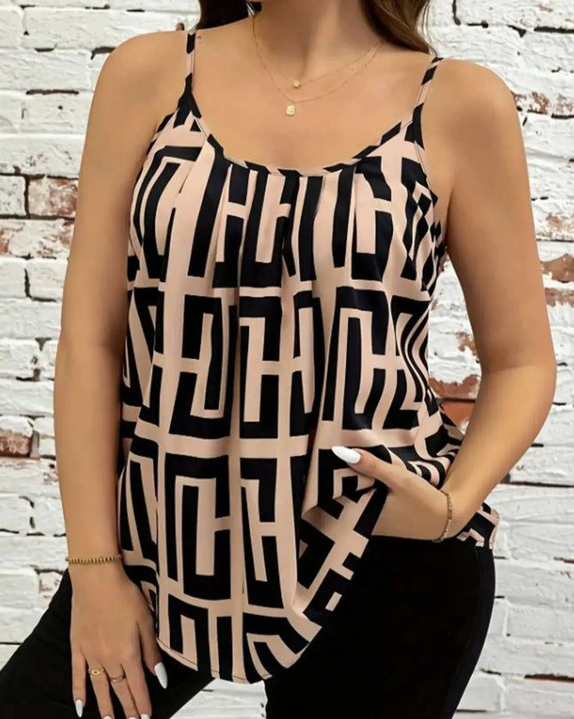 Plus Size Elegant Contrast Printed Suspender Tops