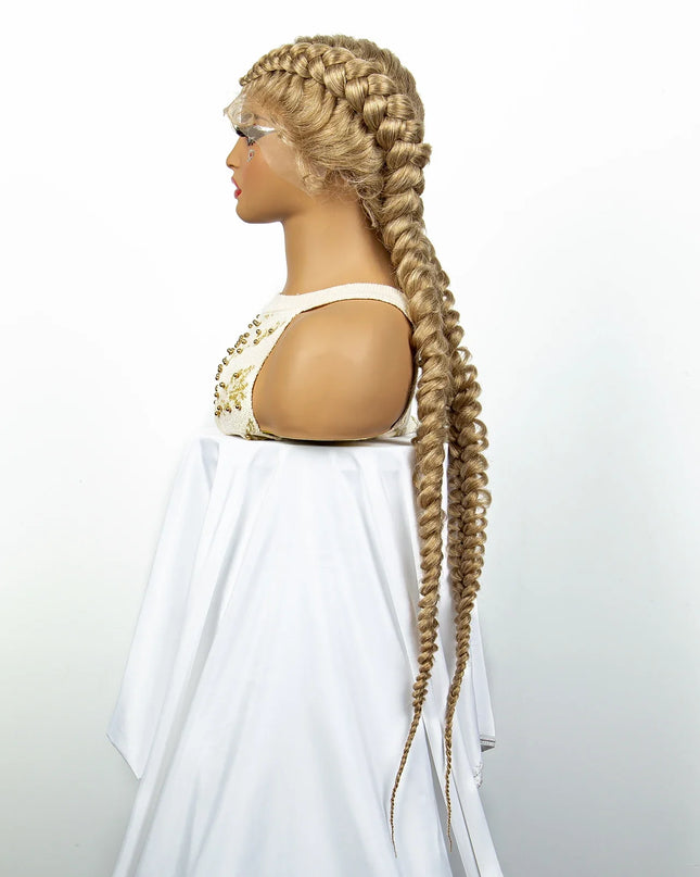 1B/30 Dark Brown Synthetic Lace Frontal Dutch Box Braided Wigs for Black Women Fishtail Braids Wigs with Baby Hair Cornrow Wigs Caethelstore.com