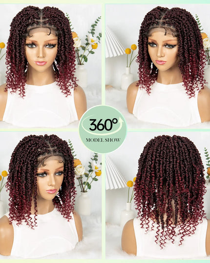 14Inch Full Lace Braided Wigs Synthetic Lace Frontal Twisted Braids Wigs with Baby Hair Knotless Box Braids Wig for Black Women Caethelstore.com