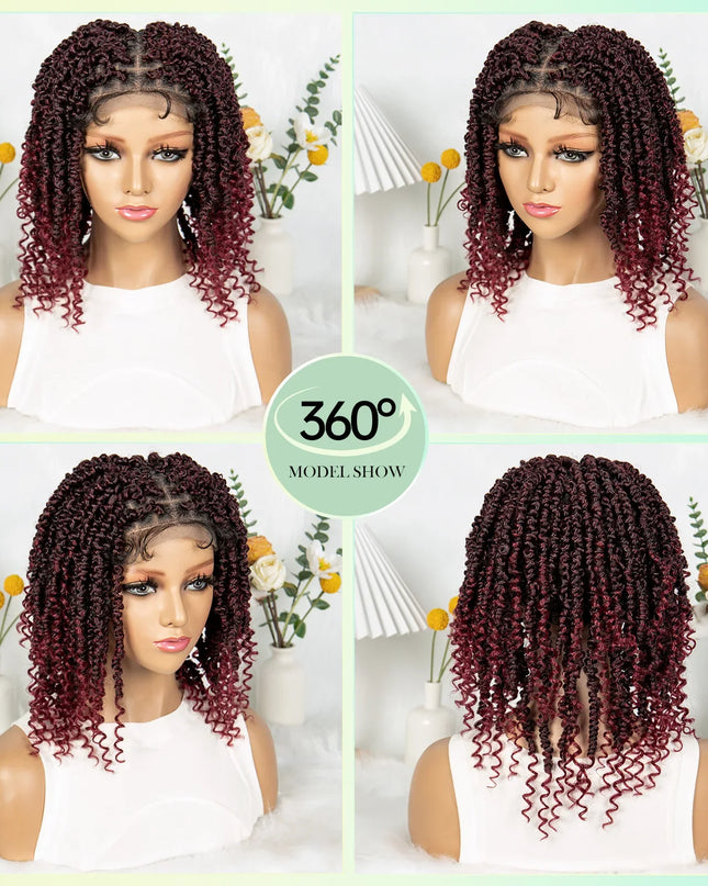 14Inch Full Lace Braided Wigs Synthetic Lace Frontal Twisted Braids Wigs with Baby Hair Knotless Box Braids Wig for Black Women Caethelstore.com