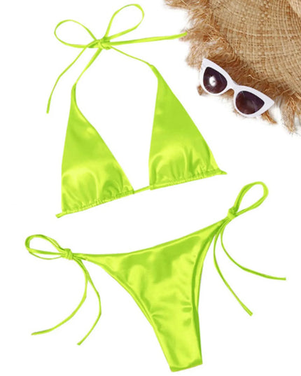 ShimmerWave: Luxe Satin Brazilian Bikini Set