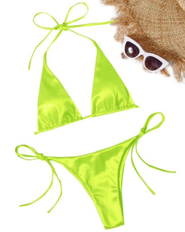 ShimmerWave: Luxe Satin Brazilian Bikini Set