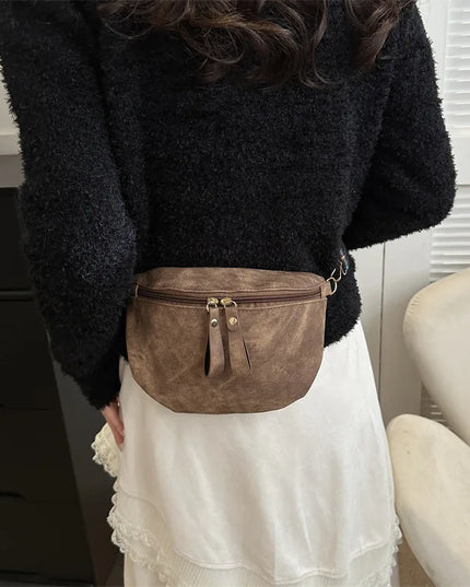 Brown PU Leather Waist Bag for Women - Stylish Fanny Pack & Chest Bag