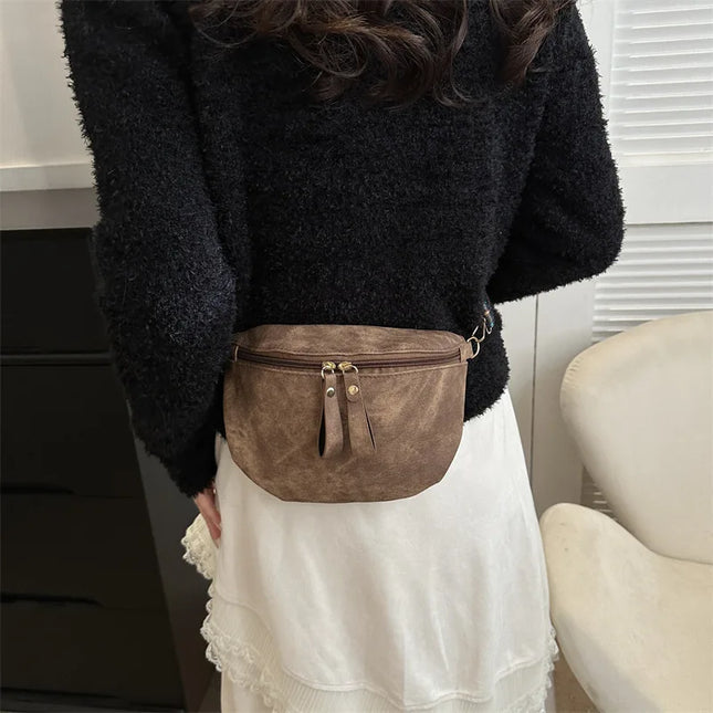 Brown PU Leather Waist Bag for Women - Stylish Fanny Pack & Chest Bag