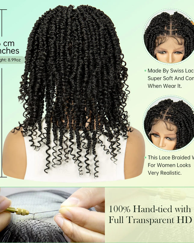 14Inch Full Lace Braided Wigs Synthetic Lace Frontal Twisted Braids Wigs with Baby Hair Knotless Box Braids Wig for Black Women Caethelstore.com