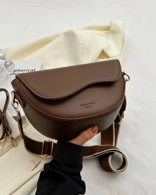 Women's Vintage Solid Color Flap Small Saddle Shoulder & Underarm Bag | Fashion PU Leather Wide Strap Crossbody Bag