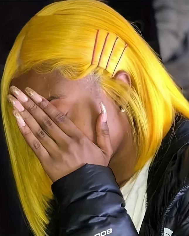 Straight Lace Bob Wig Yellow 13x4 Lace Front Human Hair Wig For Women Transparent Short Bob Wig Pixie Cut Brazilian 220% Density