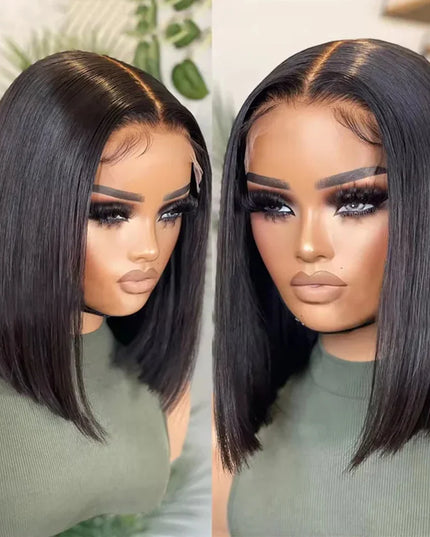 Straight Lace Bob Wig Yellow 13x4 Lace Front Human Hair Wig For Women Transparent Short Bob Wig Pixie Cut Brazilian 220% Density