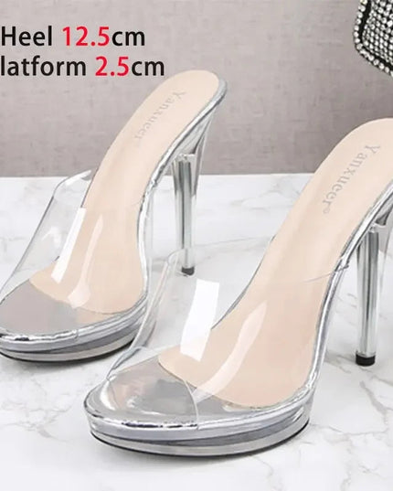 Women Slippers Crystal Platform Sandals Outdoors Elegant Super High Heels Pumps Sexy Female PVC Summer Transparent Party Shoes
