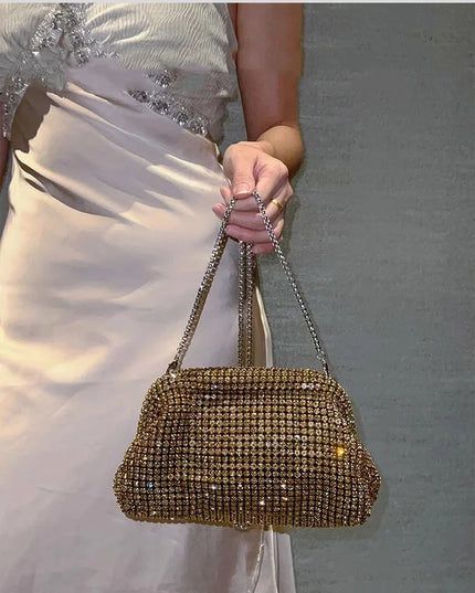 Luxury Glitter Cloud Bag Women's Handbag | Crystal Shiny Rhinestones Diamond Evening Bag (Wedding Party Clutch Purse Shoulder Bag)