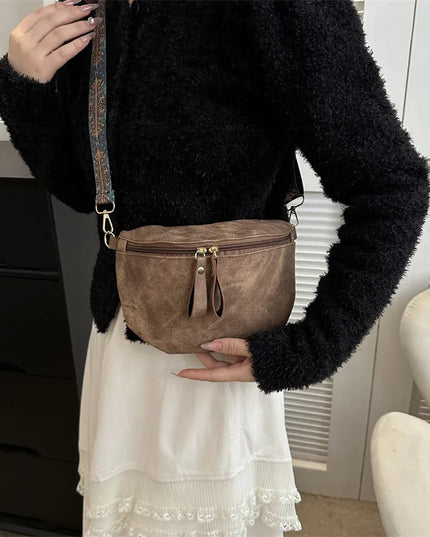 Brown Fanny Pack Crossbody Bag: PU Leather Women's Chest Bag with Wide Strap | Hobo Style
