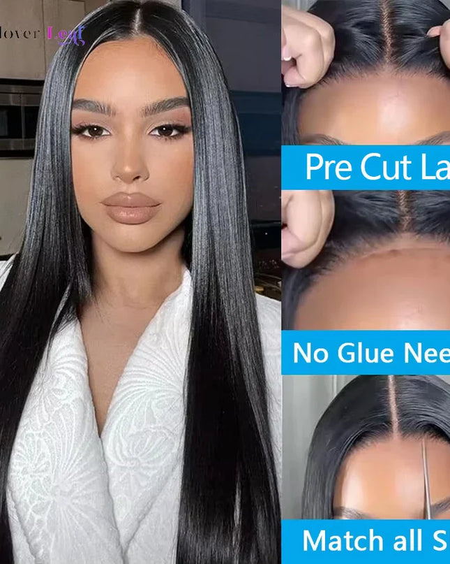 24inch Glueless Wig Human Hair Ready To Wear Straight 4x4 Pre-Cut Glueless Wigs Pre-Plucked Top Brazilian Wigs for Women