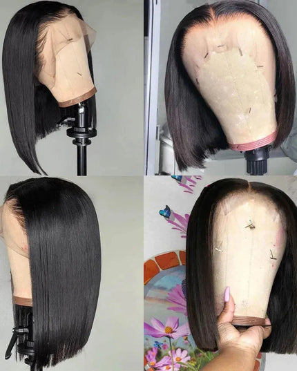 Straight Lace Bob Wig Yellow 13x4 Lace Front Human Hair Wig For Women Transparent Short Bob Wig Pixie Cut Brazilian 220% Density