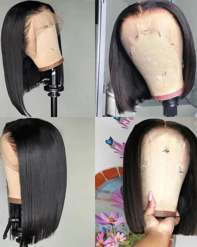 Straight Lace Bob Wig Yellow 13x4 Lace Front Human Hair Wig For Women Transparent Short Bob Wig Pixie Cut Brazilian 220% Density