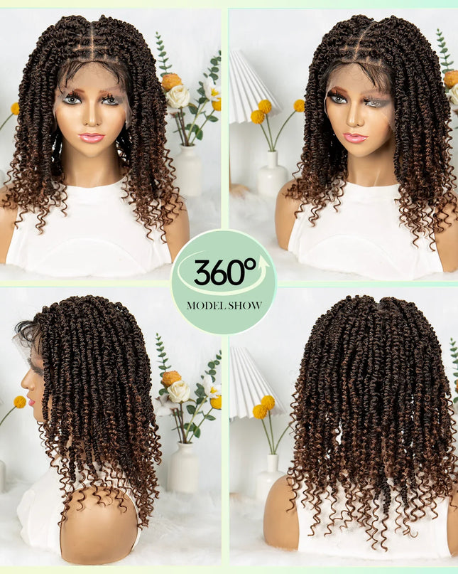 14Inch Full Lace Braided Wigs Synthetic Lace Frontal Twisted Braids Wigs with Baby Hair Knotless Box Braids Wig for Black Women Caethelstore.com