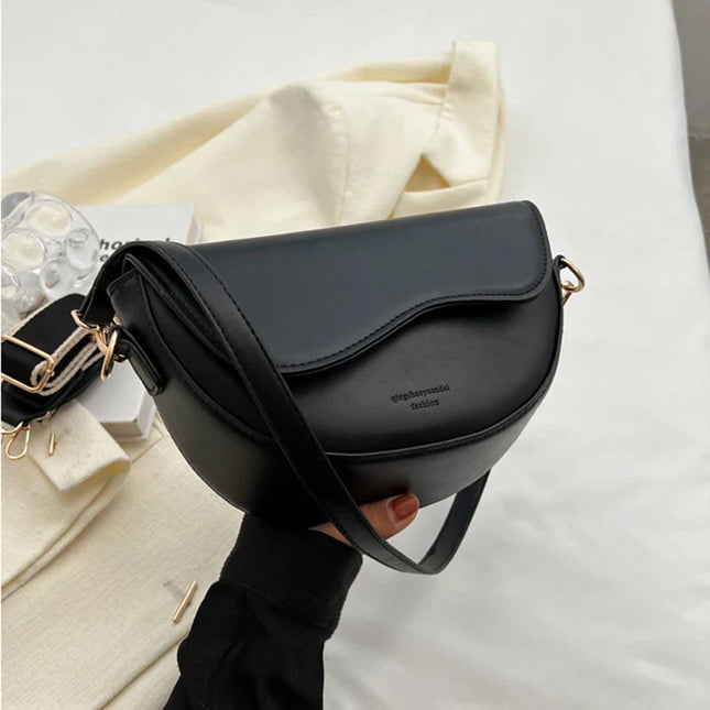 Black Saddle Bag: Women's Crossbody Bag, Vintage Style, PU Leather Shoulder Bag, Fashionable Handbag