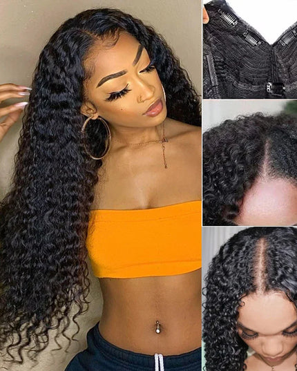 250% V Part Wig Human Hair No Leave Out Upgrade U Part Machine Made Deep Wave Curly Human Hair Wigs For Women 100% High Density