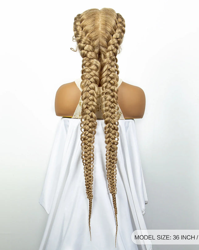 1B/30 Dark Brown Synthetic Lace Frontal Dutch Box Braided Wigs for Black Women Fishtail Braids Wigs with Baby Hair Cornrow Wigs Caethelstore.com