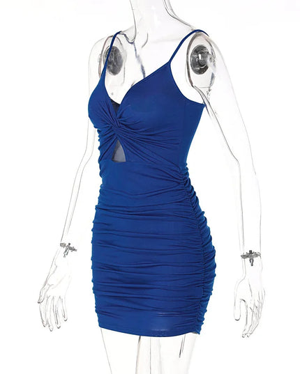2022 Sexy Spaghetti Strap Bodycon Dress Women Backless Folds Wrap Hip Dresses Female Causal Streetwear Slim Dress Vestidos Robes Caethelstore.com