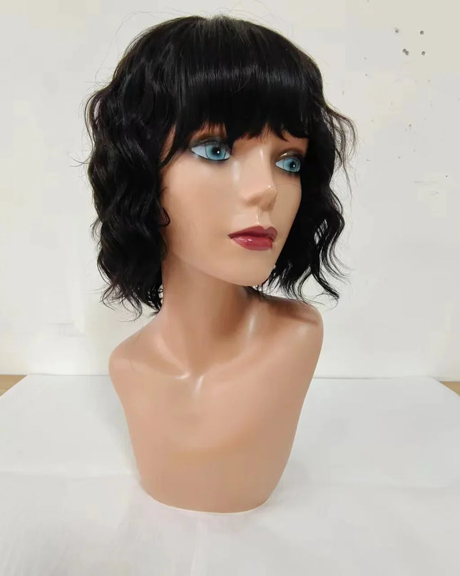 Short Bob Wig Body Wave Human Hair Wig With Bangs Full Machine Made Glueless For Black Women Loose Body Wave Human Hair Wig