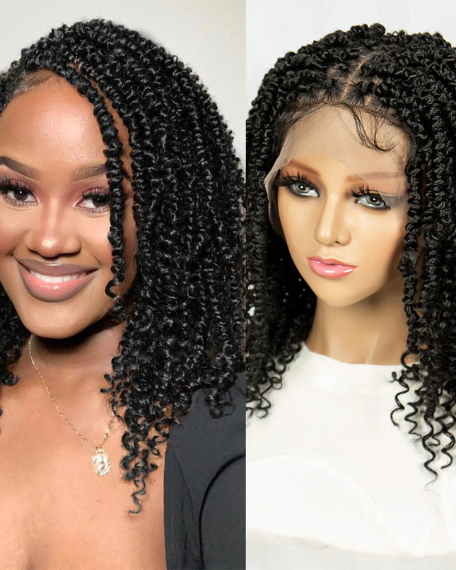 14Inch Full Lace Braided Wigs Synthetic Lace Frontal Twisted Braids Wigs with Baby Hair Knotless Box Braids Wig for Black Women Caethelstore.com
