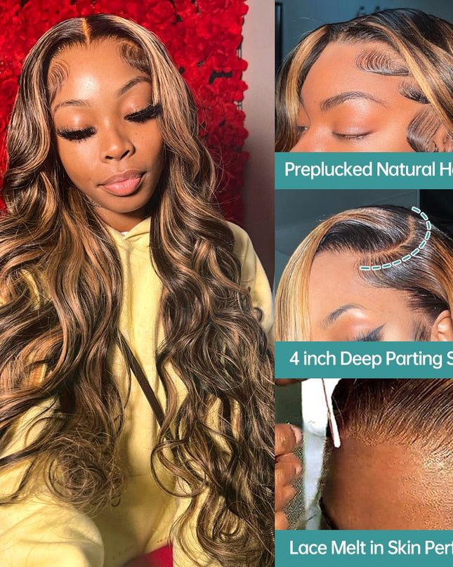 Highlight Wig Human Hair 13x4 Lace Frontal Wig Colored Human Hair Wigs For Women 30 Inch Honey Blonde Body Wave Lace Front Wig