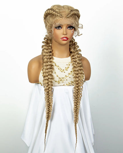 1B/30 Dark Brown Synthetic Lace Frontal Dutch Box Braided Wigs for Black Women Fishtail Braids Wigs with Baby Hair Cornrow Wigs Caethelstore.com