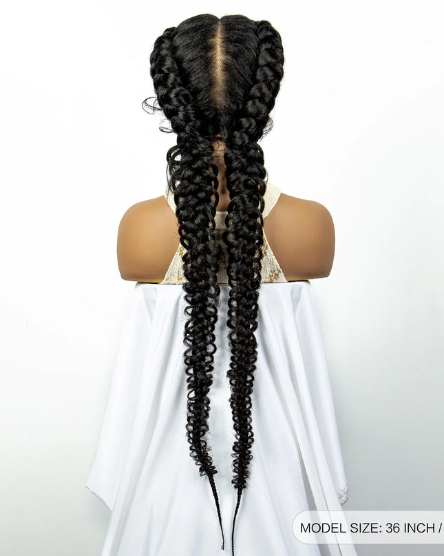 1B/30 Dark Brown Synthetic Lace Frontal Dutch Box Braided Wigs for Black Women Fishtail Braids Wigs with Baby Hair Cornrow Wigs Caethelstore.com