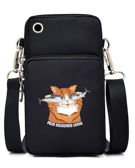 Women's Handbags Black Explosive Coffee Cat Messenger Bags | Female Cartoon Shoulder Bag Purse (Fashion Mobile Phone Crossbody Bags)