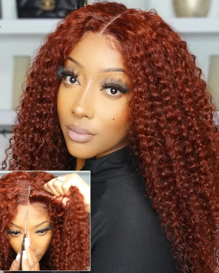 Beautyforever Bye Bye Knots 3.0 Glueless Human Hair Wigs Ready to Wear Jerry Curly Reddish Brown Color Lace Front Human Hair Wig