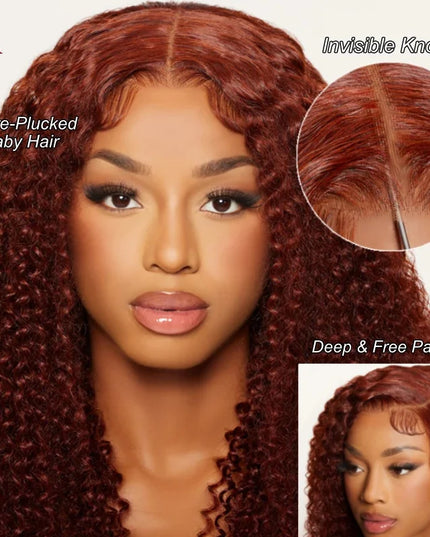 Beautyforever Bye Bye Knots 3.0 Glueless Human Hair Wigs Ready to Wear Jerry Curly Reddish Brown Color Lace Front Human Hair Wig