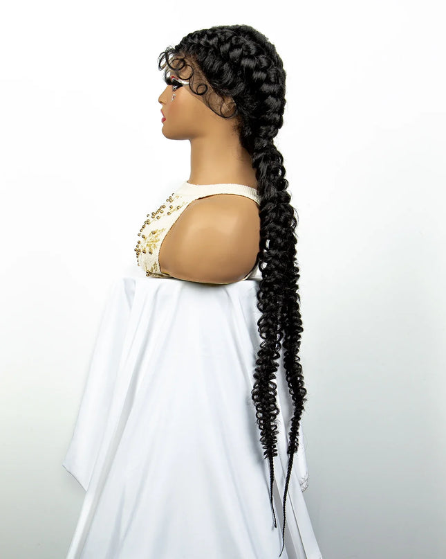 1B/30 Dark Brown Synthetic Lace Frontal Dutch Box Braided Wigs for Black Women Fishtail Braids Wigs with Baby Hair Cornrow Wigs Caethelstore.com