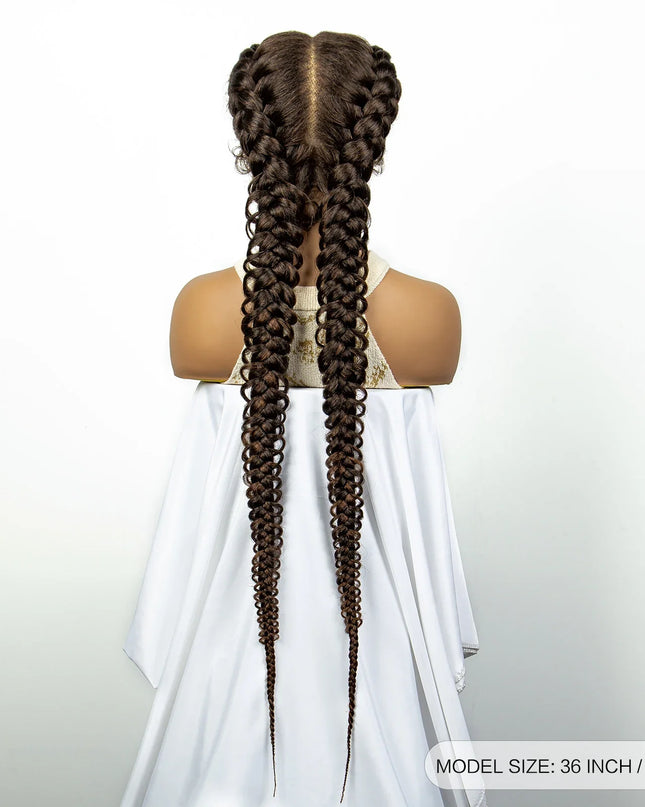 1B/30 Dark Brown Synthetic Lace Frontal Dutch Box Braided Wigs for Black Women Fishtail Braids Wigs with Baby Hair Cornrow Wigs Caethelstore.com