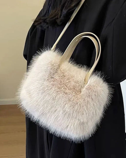 Faux Fur Tote Bag: Plush White Shoulder Bag for Women | Winter Fashion Handbag