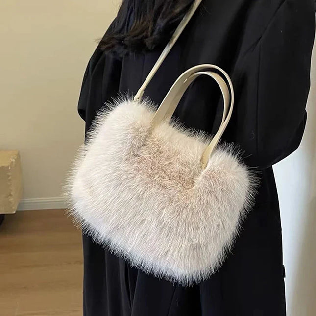 Faux Fur Tote Bag: Plush White Shoulder Bag for Women | Winter Fashion Handbag