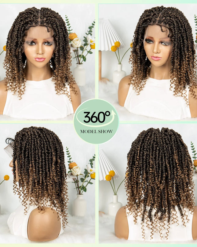14Inch Full Lace Braided Wigs Synthetic Lace Frontal Twisted Braids Wigs with Baby Hair Knotless Box Braids Wig for Black Women Caethelstore.com