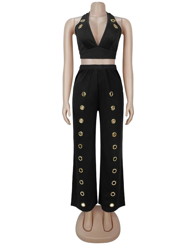 Hole Loose Pants Two-Piece Set