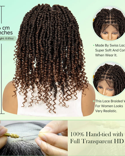 14Inch Full Lace Braided Wigs Synthetic Lace Frontal Twisted Braids Wigs with Baby Hair Knotless Box Braids Wig for Black Women Caethelstore.com
