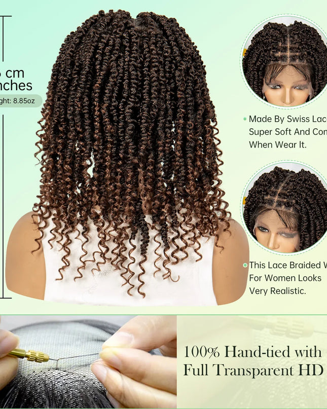 14Inch Full Lace Braided Wigs Synthetic Lace Frontal Twisted Braids Wigs with Baby Hair Knotless Box Braids Wig for Black Women Caethelstore.com